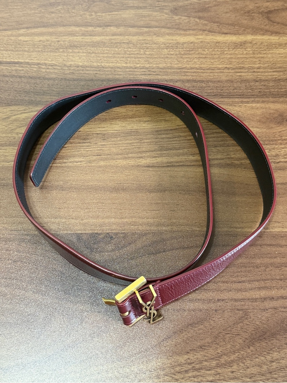 Yves Saint Laurent Burgundy Leather Belt with Gold YSL Buckle - Picture 12 of 13